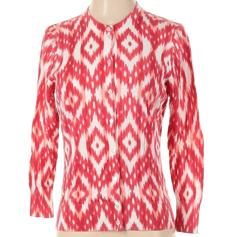 Women's Cardigan Small Long Sleeve Button Up Coral Pink Sweater Crown and Ivory